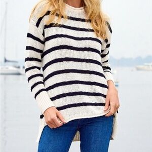 HiHo Women Relaxed Crew Sweater Nautical Stripe Lightweight Comfy Chunky Knit XS
